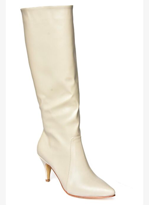 R372453009 Bej İnce Topuklu Kadın Çizme - Görsel 7