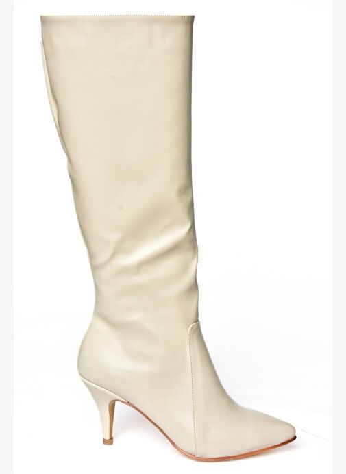 R372453009 Bej İnce Topuklu Kadın Çizme - Görsel 8