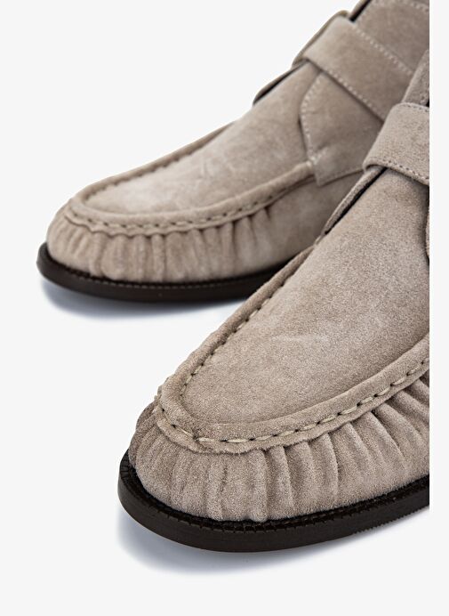 Valmenti Kadın Hakiki Deri Bej Süet Düz Bot - Görsel 4