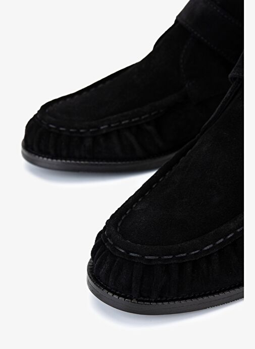 Valmenti Kadın Hakiki Deri Siyah Süet Düz Bot - Görsel 4