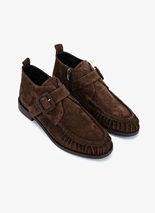 Valmenti Kadın Hakiki Deri Kahverengi Süet Düz Bot - Görsel 3