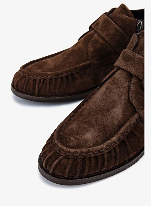 Valmenti Kadın Hakiki Deri Kahverengi Süet Düz Bot - Görsel 4