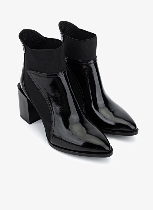 Valmenti Kadın Hakiki Deri Siyah Rugan Topuklu Bot - Görsel 3