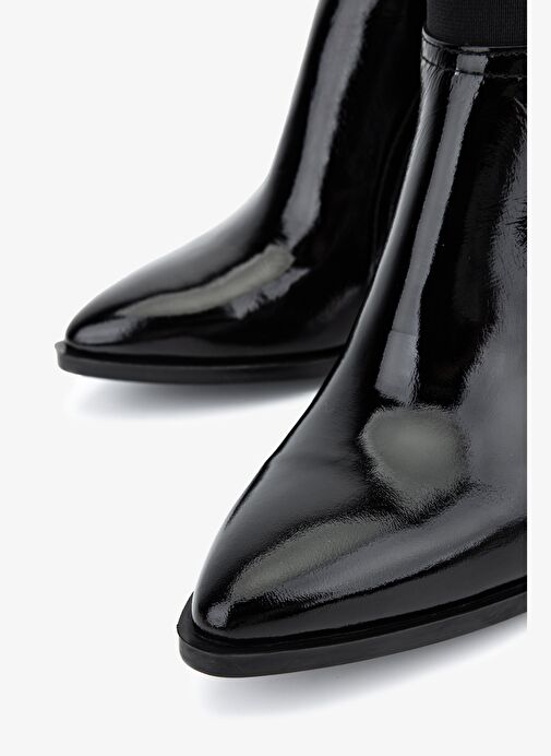 Valmenti Kadın Hakiki Deri Siyah Rugan Topuklu Bot - Görsel 4