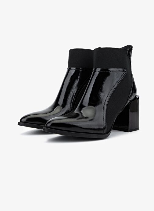 Valmenti Kadın Hakiki Deri Siyah Rugan Topuklu Bot - Görsel 5