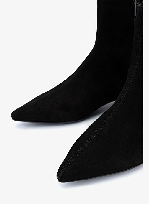 Valmenti Kadın Hakiki Deri Siyah Süet Topuklu Bot - Görsel 4