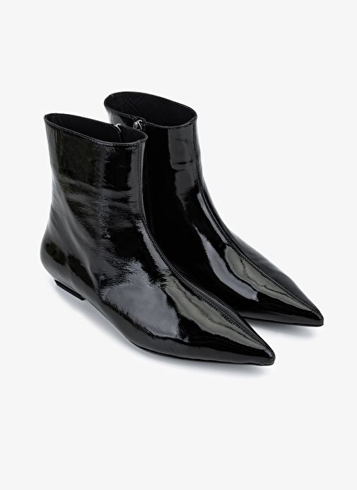 Valmenti Kadın Hakiki Deri Siyah Rugan Topuklu Bot - Görsel 3