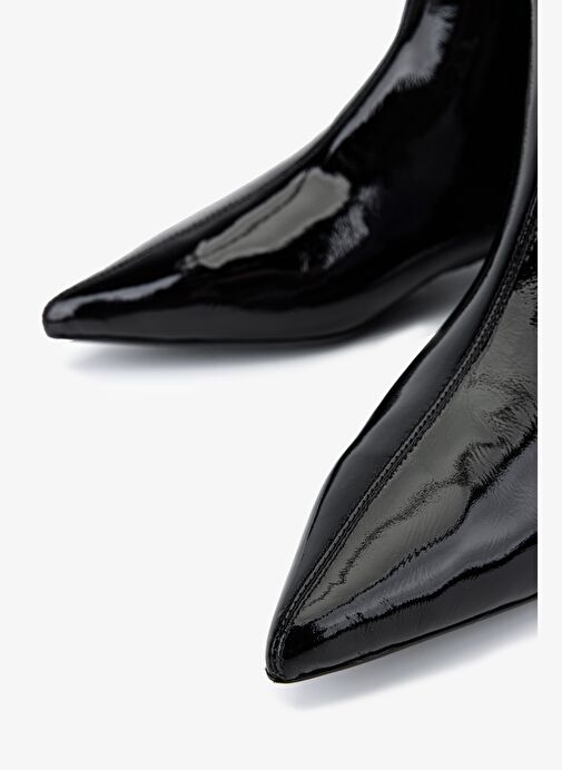 Valmenti Kadın Hakiki Deri Siyah Rugan Topuklu Bot - Görsel 4