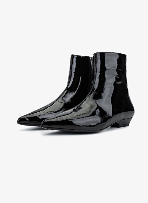 Valmenti Kadın Hakiki Deri Siyah Rugan Topuklu Bot - Görsel 5