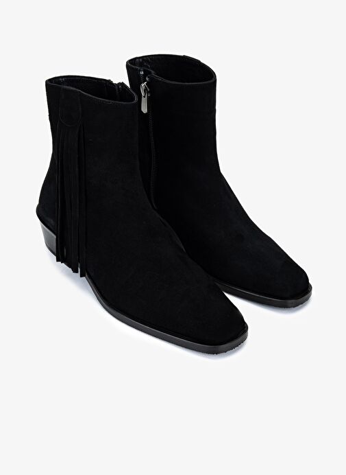 Valmenti Kadın Hakiki Deri Siyah Süet Topuklu Bot - Görsel 3