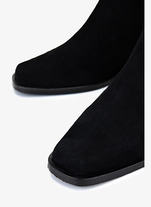 Valmenti Kadın Hakiki Deri Siyah Süet Topuklu Bot - Görsel 4