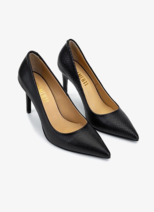 Valmenti Kadın Hakiki Deri Siyah Yılan Desen Topuklu Ayakkabı - Görsel 3