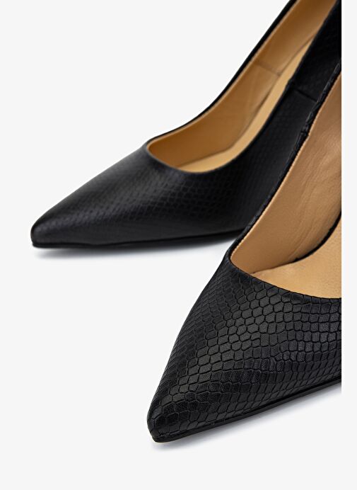 Valmenti Kadın Hakiki Deri Siyah Yılan Desen Topuklu Ayakkabı - Görsel 4