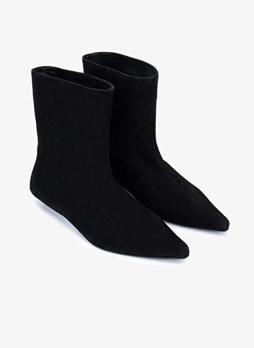 Valmenti Kadın Hakiki Deri Siyah Süet Düz Bot - Görsel 3