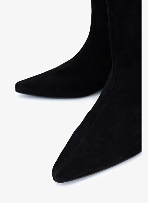 Valmenti Kadın Hakiki Deri Siyah Süet Düz Bot - Görsel 4