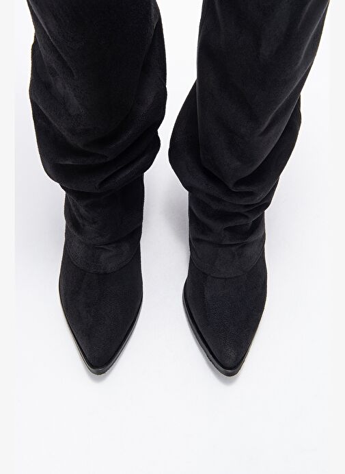 ELARIS Siyah Süet Körüklü Kadın Kalın Topuklu Çizme - Görsel 3