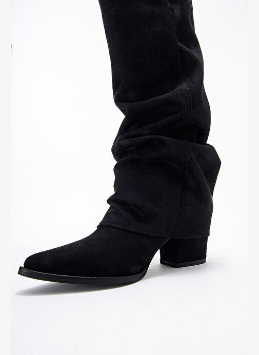 ELARIS Siyah Süet Körüklü Kadın Kalın Topuklu Çizme - Görsel 5