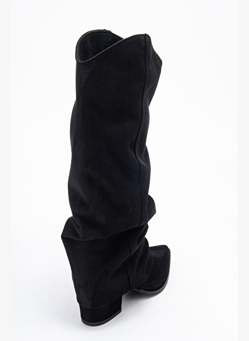 ELARIS Siyah Süet Körüklü Kadın Kalın Topuklu Çizme - Görsel 6