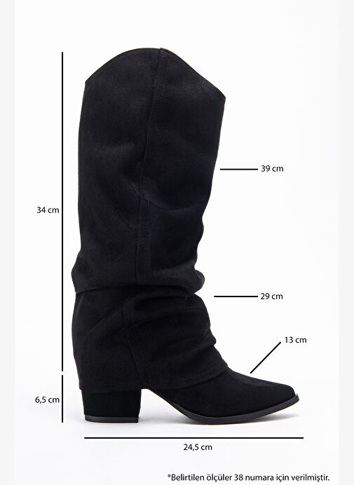 ELARIS Siyah Süet Körüklü Kadın Kalın Topuklu Çizme - Görsel 7