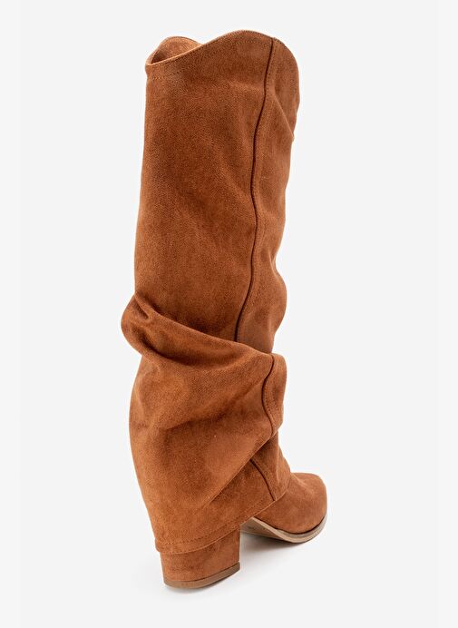 ELARIS Taba Süet Körüklü Kadın Kalın Topuklu Çizme - Görsel 6