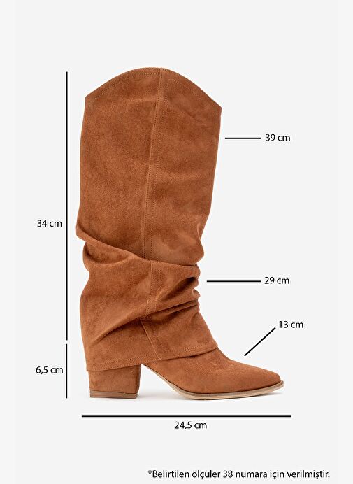 ELARIS Taba Süet Körüklü Kadın Kalın Topuklu Çizme - Görsel 7
