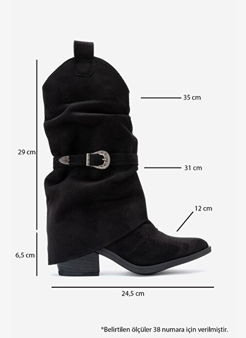 OKUS Siyah Süet Kadın Tokalı Kalın Topuklu Kısa Çizme - Görsel 7