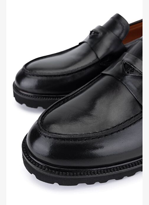 Tamer Tanca Erkek Hakiki Deri Siyah Loafer Ayakkabı - Görsel 5