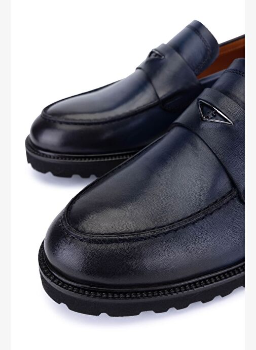 Tamer Tanca Erkek Hakiki Deri Lacivert Loafer Ayakkabı - Görsel 5