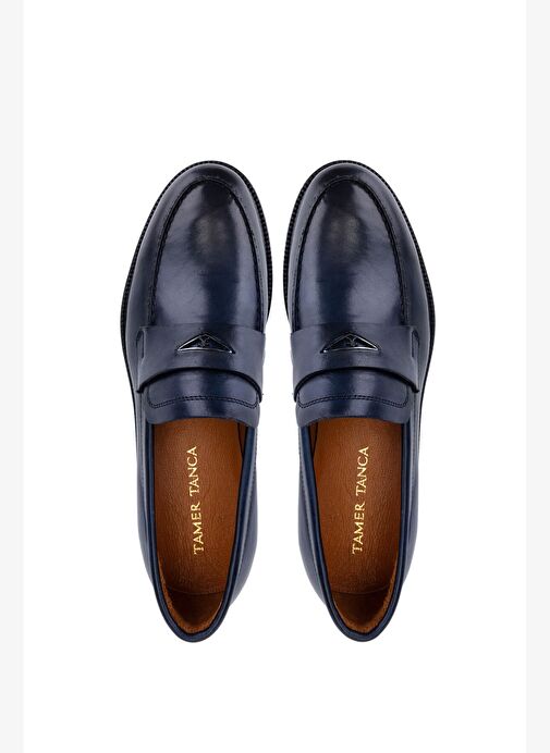 Tamer Tanca Erkek Hakiki Deri Lacivert Loafer Ayakkabı - Görsel 6