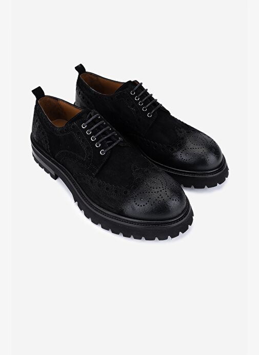 Valmenti Erkek Hakiki Deri Siyah Süet Casual Ayakkabı - Görsel 3