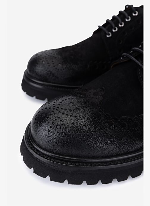 Valmenti Erkek Hakiki Deri Siyah Süet Casual Ayakkabı - Görsel 4