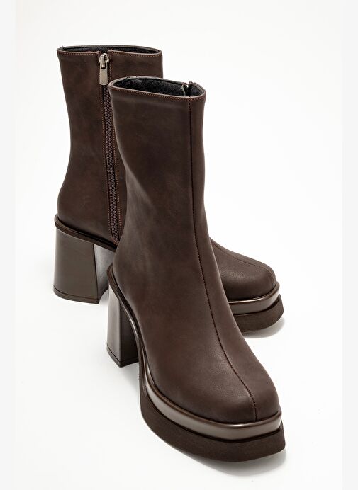 VALEN Kahverengi Nubuk Kadın Platform Topuklu Bot - Görsel 2