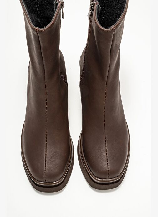 VALEN Kahverengi Nubuk Kadın Platform Topuklu Bot - Görsel 3