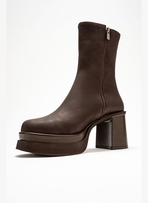 VALEN Kahverengi Nubuk Kadın Platform Topuklu Bot - Görsel 5