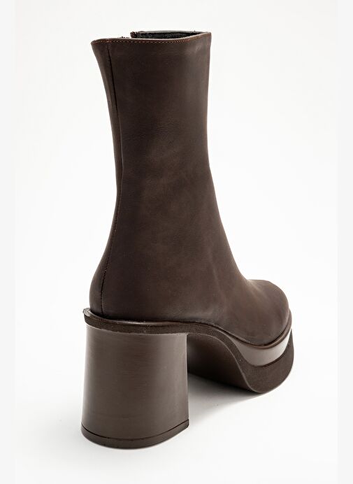 VALEN Kahverengi Nubuk Kadın Platform Topuklu Bot - Görsel 6