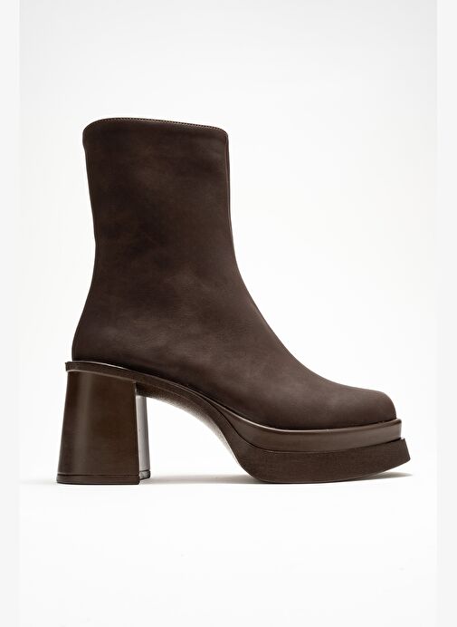 VALEN Kahverengi Nubuk Kadın Platform Topuklu Bot - Görsel 7