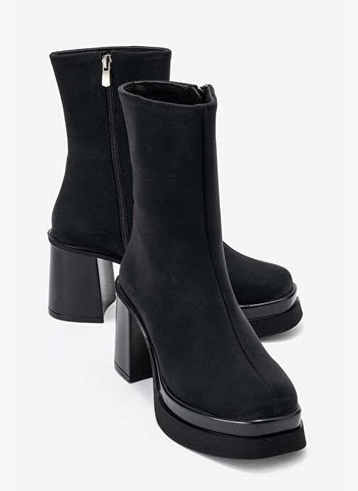 VALEN Siyah Nubuk Kadın Platform Topuklu Bot - Görsel 2