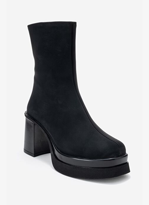 VALEN Siyah Nubuk Kadın Platform Topuklu Bot - Görsel 4