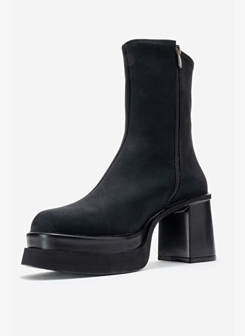 VALEN Siyah Nubuk Kadın Platform Topuklu Bot - Görsel 5