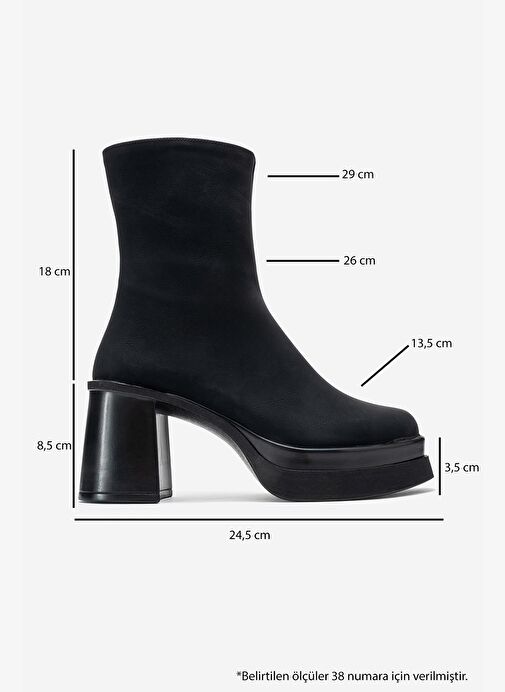 VALEN Siyah Nubuk Kadın Platform Topuklu Bot - Görsel 7