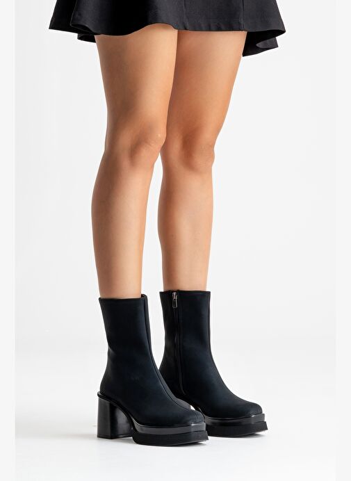 VALEN Siyah Nubuk Kadın Platform Topuklu Bot - Görsel 8