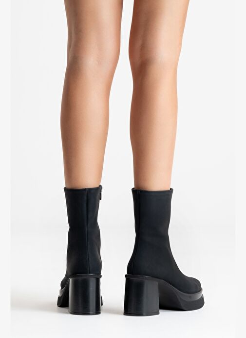 VALEN Siyah Nubuk Kadın Platform Topuklu Bot - Görsel 9