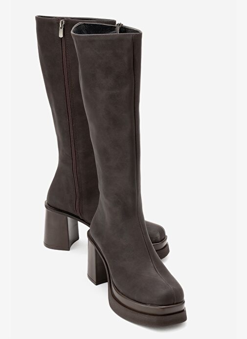 CARM Kahverengi Nubuk Platform Topuklu Kadın Çizme - Görsel 2