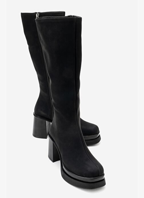 CARM Siyah Nubuk Platform Topuklu Kadın Çizme - Görsel 2