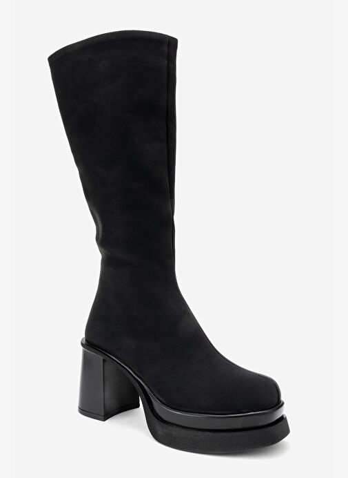 CARM Siyah Nubuk Platform Topuklu Kadın Çizme - Görsel 4