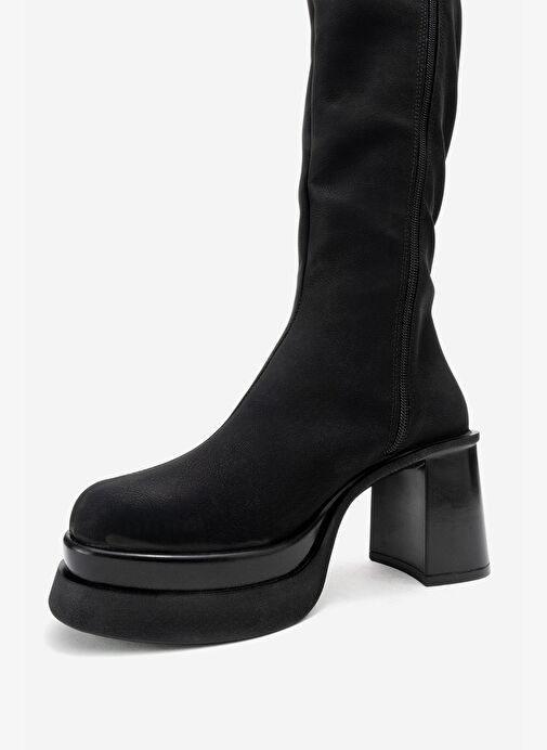 CARM Siyah Nubuk Platform Topuklu Kadın Çizme - Görsel 5