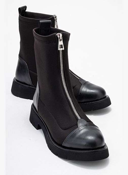 MARTOS Siyah Cilt Streç Önden Fermuarlı Kadın Bot - Görsel 2