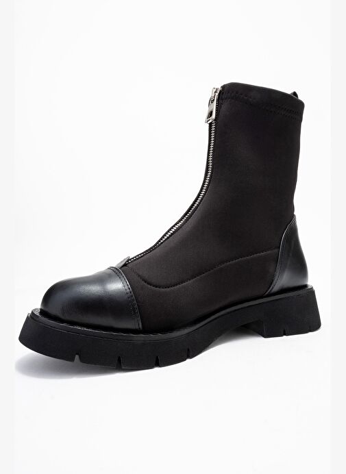 MARTOS Siyah Cilt Streç Önden Fermuarlı Kadın Bot - Görsel 5