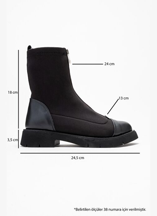 MARTOS Siyah Cilt Streç Önden Fermuarlı Kadın Bot - Görsel 7