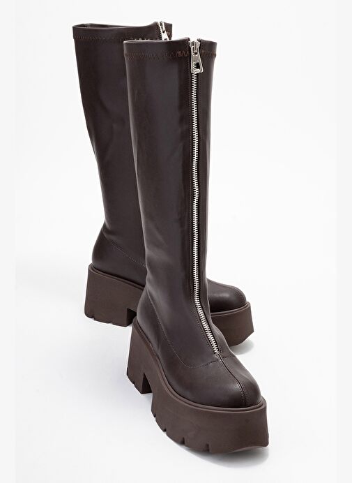 AMARONTE Kahverengi Streç Kalın Taban Kadın Çizme - Görsel 2